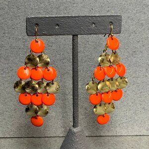 Chandelier Dangle Pierced Earrings As Is Wavy Gold Orange Statement Glam Drag
